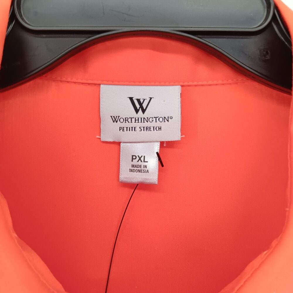 Worthington Shirt Womens Size PXL Orange Short Sleeve Collared Button Up Top NWT - Picture 5 of 8